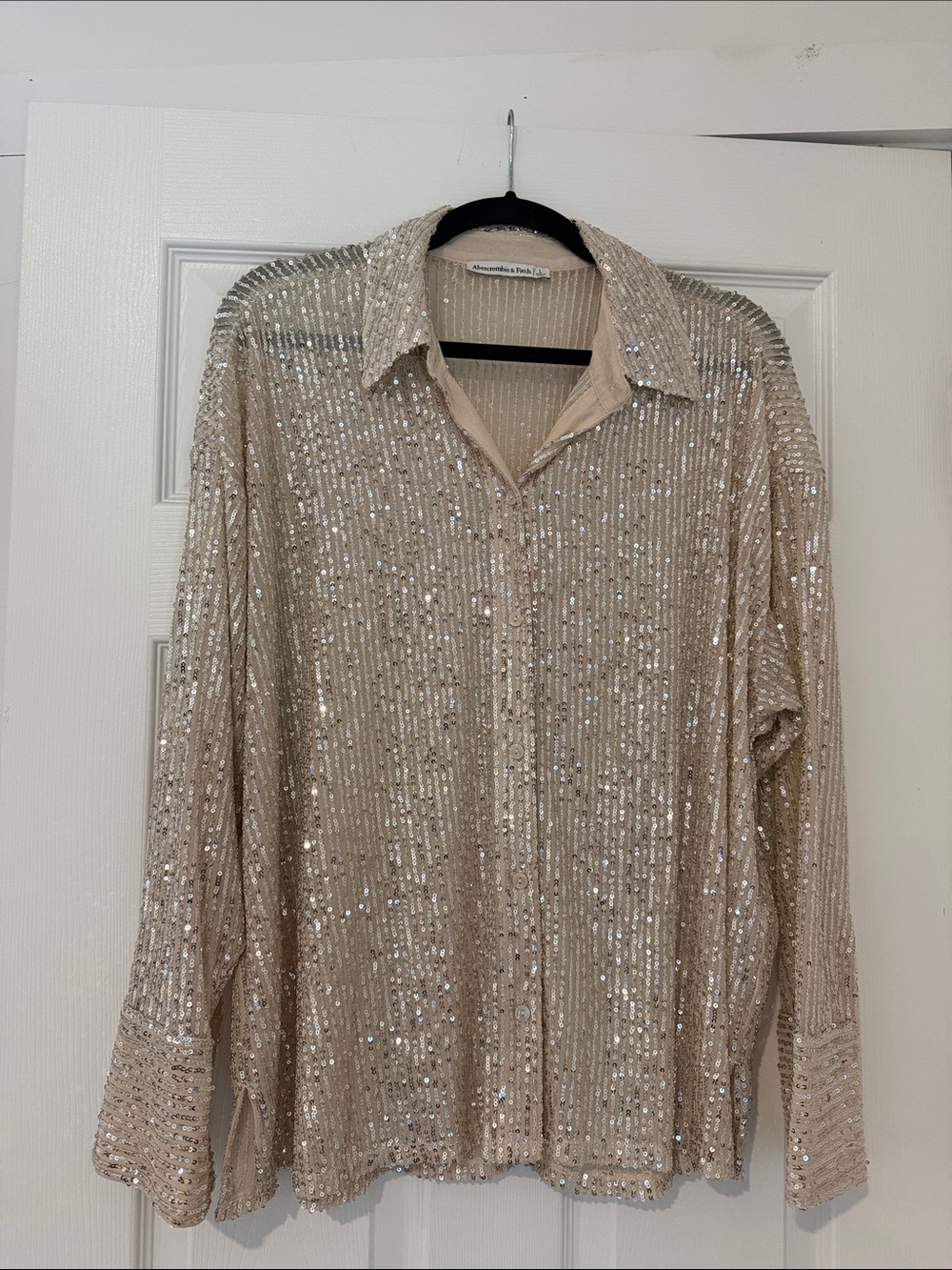 Champagne Sequin Button-Down Shirt